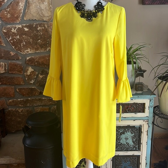 Preston & York Long Bell Sleeve Yellow Dress Size 8 - Picture 1 of 14